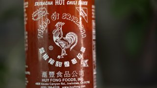 a bottle of Huy Fong Foods Sriracha sauce