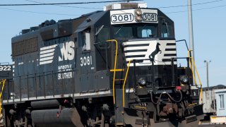 A Norfolk Southern Corp. engine car moves through the Lamberts Point coal transloading facility in Norfolk, Virginia, on Wednesday, March 17, 2010.