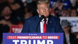 Former US President and 2024 presidential hopeful Donald Trump speaks during a campaign rally in Erie, Pennsylvania, on July 29, 2023. 