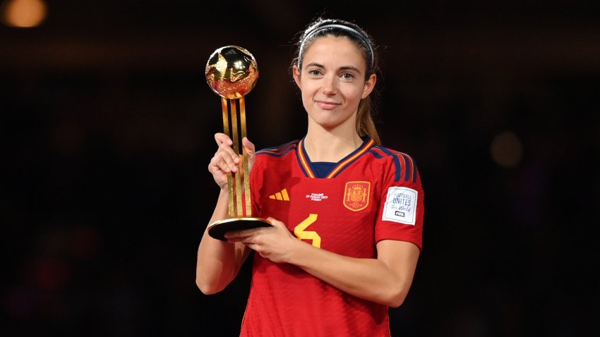 Aitana Bonmati of Spain is awarded the FIFA Golden Ball Award at the award ceremony following the FIFA Women’s World Cup Australia & New Zealand 2023 Final match between Spain and England at Stadium Australia on Aug. 20, 2023 in Sydney / Gadigal, Australia.