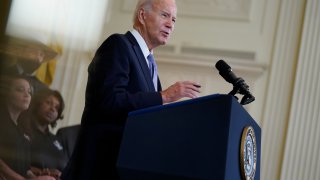 President Joe Biden speaks on the anniversary of the Inflation Reduction Act during an event in the East Room of the White House, Wednesday, Aug. 16, 2023, in Washington.