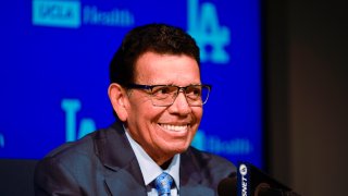 Former Los Angeles Dodgers pitcher Fernando Valenzuela speaks during a news conference ahead of his jersey retirement ceremony at the baseball game between the Dodgers and the Colorado Rockies, Friday, Aug. 11, 2023, in Los Angeles. (AP Photo/Ryan Sun)