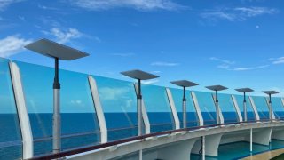 Starlink satellite antennas installed on a Royal Caribbean cruise ship.