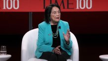 NEW YORK, NEW YORK - APRIL 25: Dolores Huerta speaks onstage at the 2023 TIME100 Summit at Jazz at Lincoln Center on April 25, 2023 in New York City. (Photo by Jemal Countess/Getty Images for TIME)