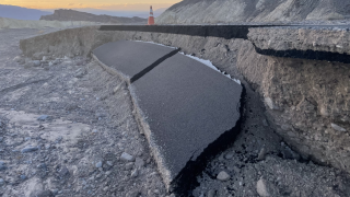 Flooding caused road damage in many places in Death Valley National Park, including along Highway 190 near Zabriskie Point.