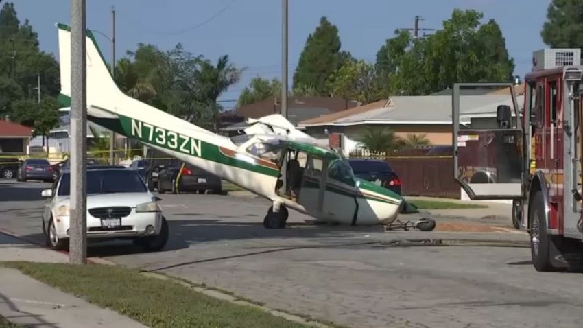 A small plane landed on a street Wednesday Sept. 20, 2023 in Compton.