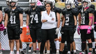 Toms River High School East's April Florie is the first female football coach in the history of the 42-team Shore Conference in New Jersey