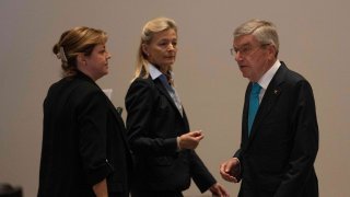 International Olympic Committee president Thomas Bach arrives to attend on the first day of the executive board meeting of the IOC ahead of the upcoming 141st IOC session in Mumbai, India, on Oct. 12, 2023.