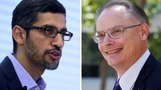 Google CEO Sundar Pichai (L), and Epic Games CEO Tim Sweeney.