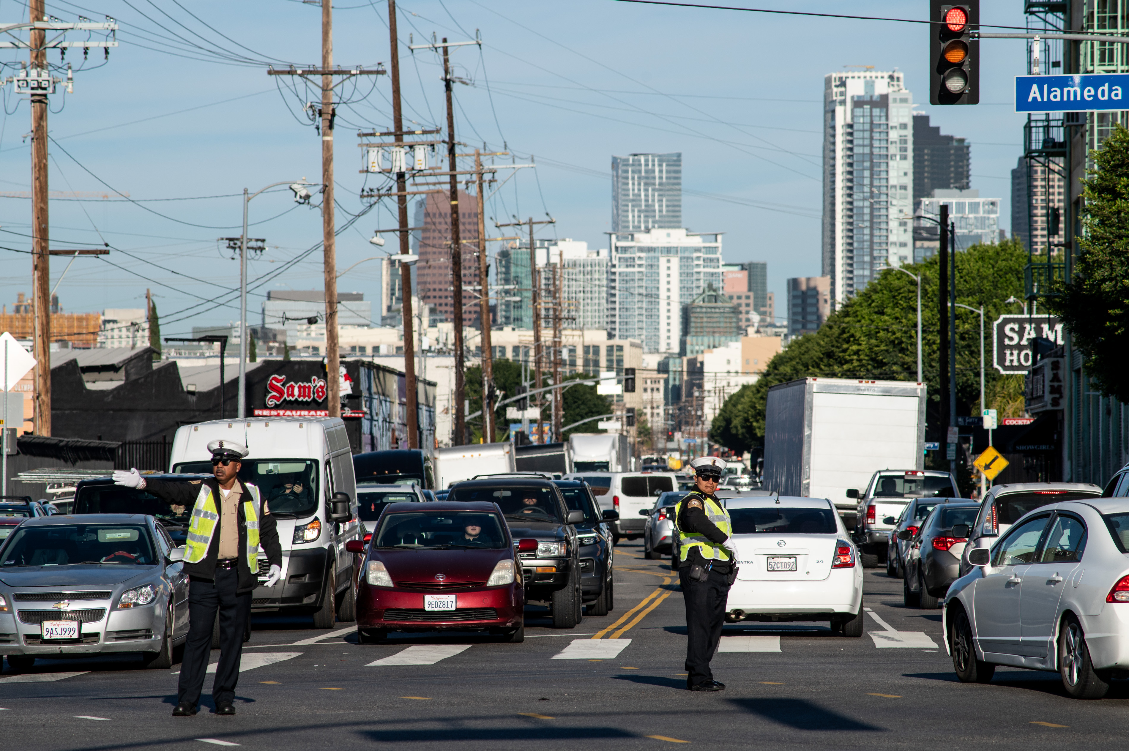 A view of the aftermath of the 10 Freeway fire in downtown Los Angeles.