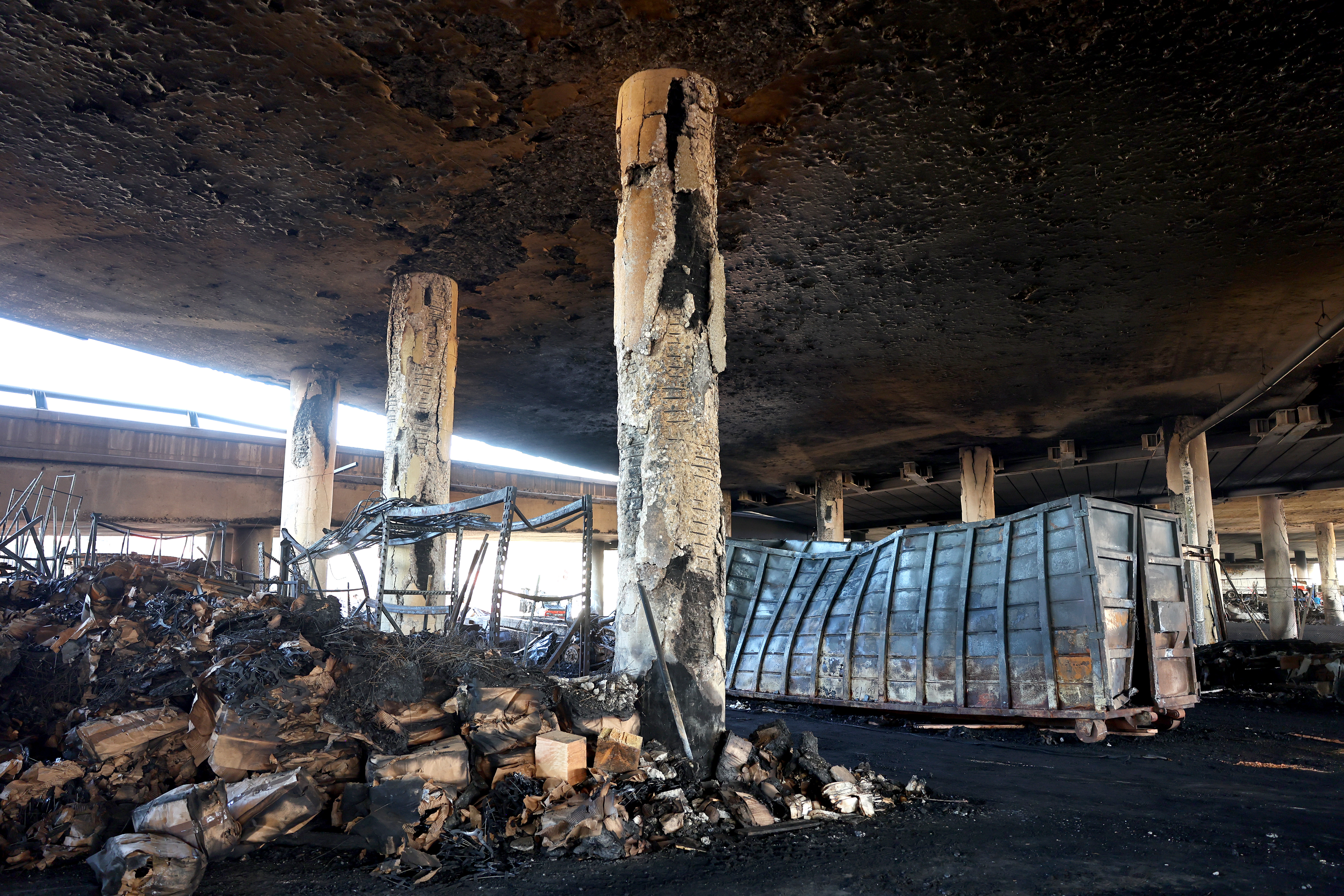 A view of the aftermath of the 10 Freeway fire in downtown Los Angeles.