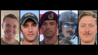 Five U.S. Army Special Operations aviation Soldiers killed in a helicopter crash, Nov. 10, 2023. Chief Warrant Officer 3 Stephen R. Dwyer, 38, of Clarksville, Tennessee; Chief Warrant Officer 2 Shane M. Barnes, 34, of Sacramento, California; Staff Sgt. Tanner W. Grone, 26, of Gorham, New Hampshire; Sgt. Andrew P. Southard, 27, of Apache Junction, Arizona; and Sgt. Cade M. Wolfe, 24, of Mankato, Minnesota.