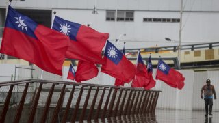 Taiwanese flags during the National Day celebration in Keelung, Taiwan, on Monday, Oct. 9, 2022.