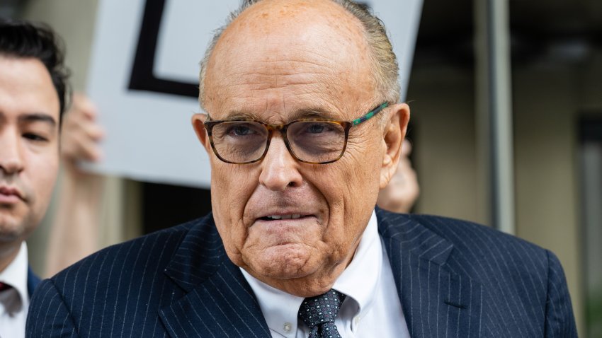 Rudy Giuliani, former lawyer to Donald Trump, exits federal court in Washington, DC, US, on Friday, May 19, 2023.