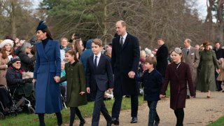 (left to right) The Princess of Wales, Princess Charlotte, Prince George, the Prince of Wales, Prince Louis and Mia Tindall