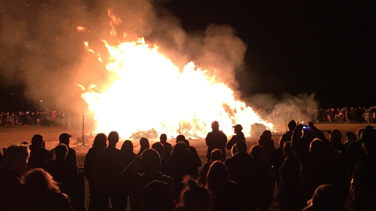 The Solvang Christmas Tree Burn, a large fire safety demonstration, to