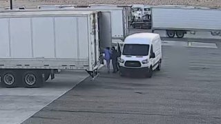 Overhaul, a supply chain risk management company, catches cargo thieves breaking into a truck on a security camera at a rest stop in July 2023.