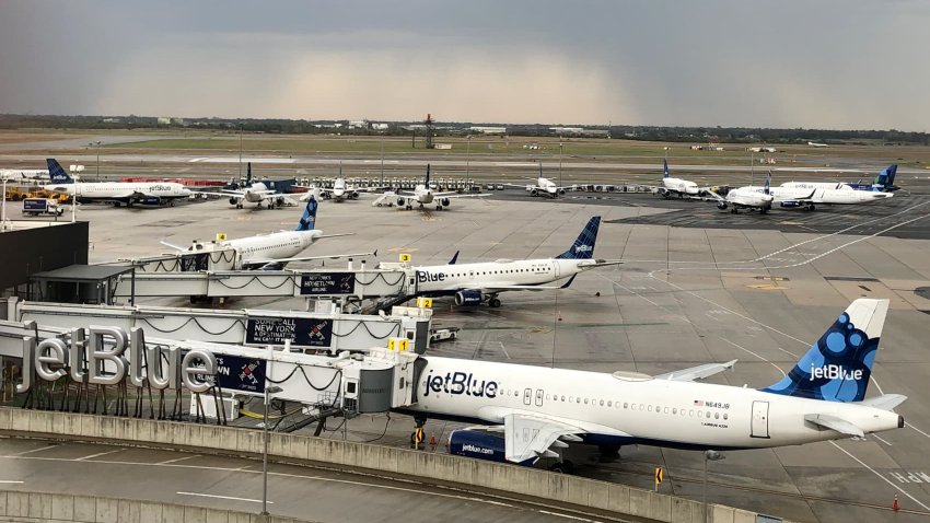 JetBlue planes at JFK’s Terminal 5 in New York.