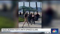 Nude woman fights with spiked clubs at Venice Beach