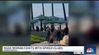 Naked woman fights with spiked clubs at Venice Beach