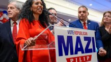 Republican candidate for New York's 3rd congressional district Mazi Pilip speaks to supporters during an election night party, Tuesday, Feb. 13, 2024, in East Meadow, N.Y. (AP Photo/Mary Altaffer)