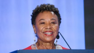 Los Angeles, CA - October 08: Rep. Barbara Lee participates in a debate on stage with other democrats who are running to succeed Sen. Feinstein at Westing Bonaventure Hotel on Sunday, Oct. 8, 2023 in Los Angeles, CA.