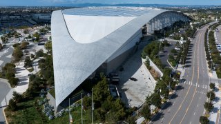 Aerial view of the SoFi Stadium, which will host World Cup matches in 2026.