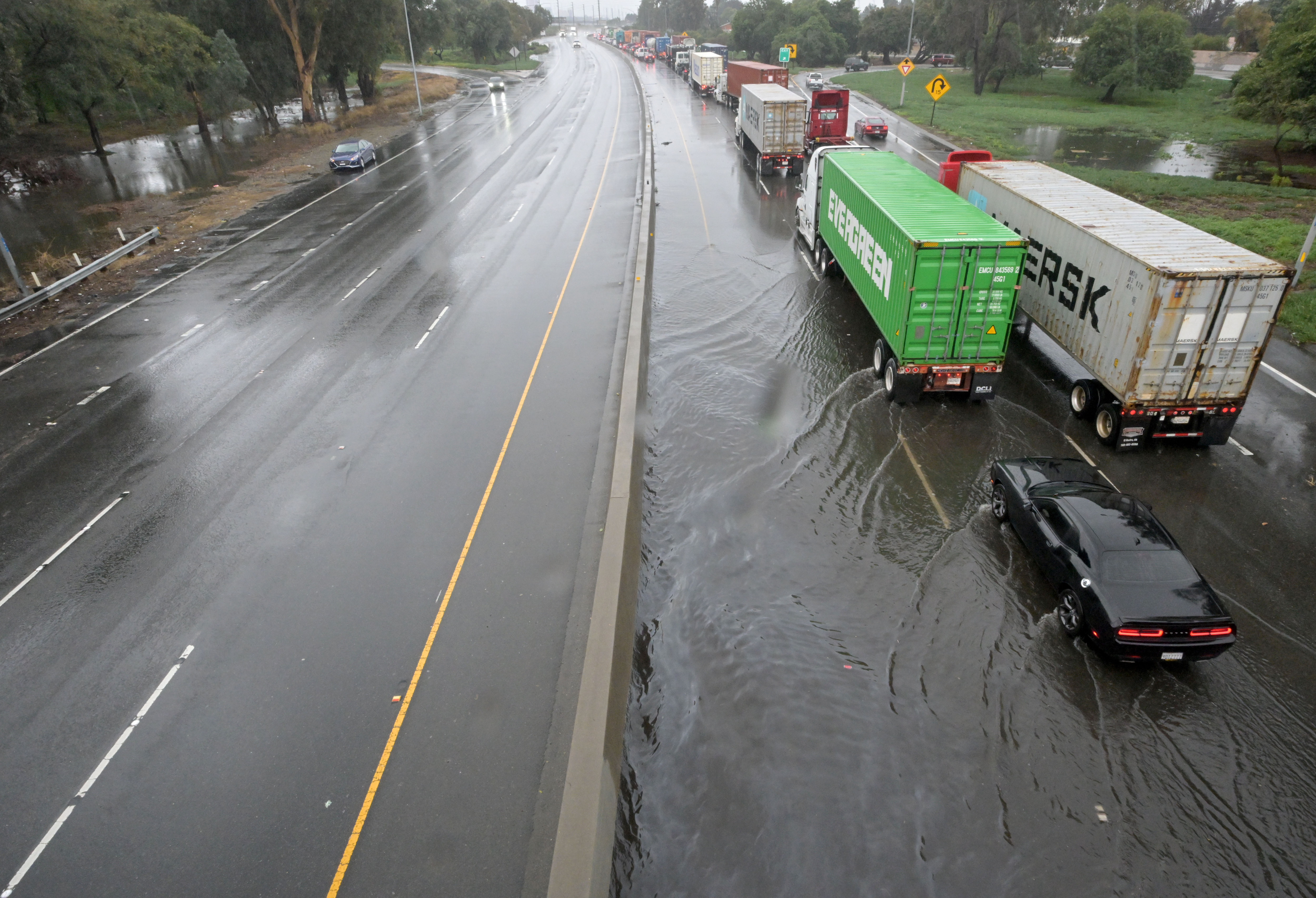 Long Beach , CA – February 01: Portions of the 710 Freeway was closed due to flooding in Long Beach on Thursday, February 1, 2024. (Photo by Brittany Murray/MediaNews Group/Long Beach Press-Telegram via Getty Images)