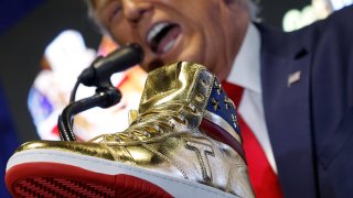 Presidential Candidate And Former President Donald Trump Attends Sneaker Con To Launch His New Shoe Line