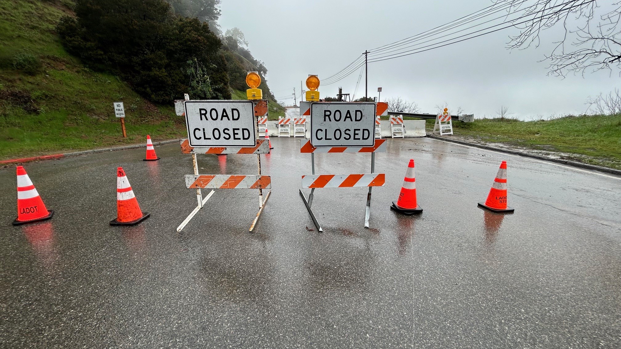 Mulholland Drive is closed due to landslides on Monday Feb. 19, 2024.