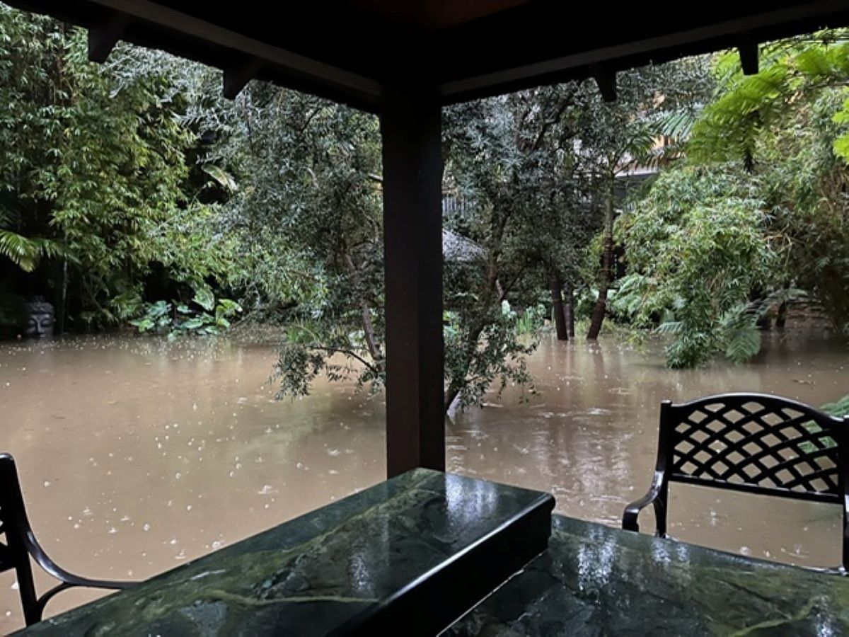 A backyard was underwater Feb. 5, 2024 in Sherman Oaks after steady rain.