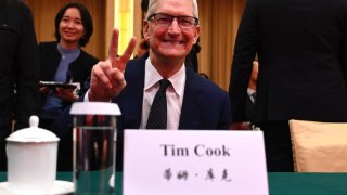 Apple’s Chief Executive Officer Tim Cook attends the China Development Forum in Beijing on March 24, 2024. 