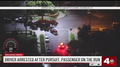 Driver arrested after pursuit, passenger still on the run