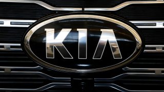 FILE - This is the front grill of a 2020 KIA Telluride on display at the 2020 Pittsburgh International Auto Show, Feb.13, 2020 in Pittsburgh. Kia is recalling more than 427,000 of its Telluride SUVs due to a defect that may cause the cars to roll away while they’re parked. According to documents published by the National Highway Traffic Safety Administration, the intermediate shaft and right front driveshaft of certain 2020-2024 Tellurides may not be fully engaged. (AP Photo/Gene J. Puskar)