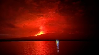 Aerial view after the eruption of La Cumbre volcano on March 03, 2024 in Galapagos Islands