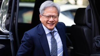 Jensen Huang, CEO of Nvidia, arrives for the Inaugural AI Insight Forum in the Russell Building on Capitol Hill on Sept. 13, 2023.