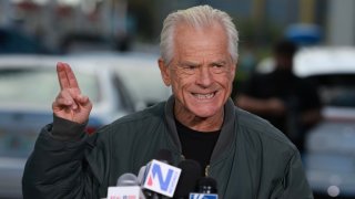 Former Donald Trump adviser Peter Navarro holds a press conference before turning himself into a federal prison on March 19, 2024, in Miami, Florida. 