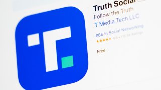 FILE = The download screen for Truth Social app is seen on a laptop computer, Wednesday, March 20, 2024