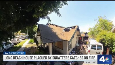 Long Beach house littered with trash catches on fire