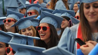 Graduating students from Barnard College during the Columbia University 2016 Commencement ceremony in New York May 18, 2016.