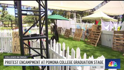 Protest encampment at Pomona College graduation stage