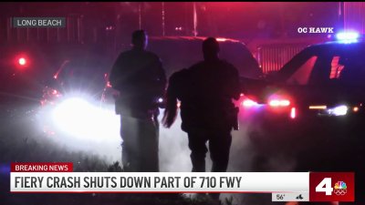 Fiery crash shuts down lanes of 710 Freeway