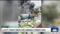 LA city trash truck fire damages parked cars in Harvard Heights