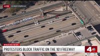 Parts of 101 Freeway in downtown LA blocked temporarily by protesters