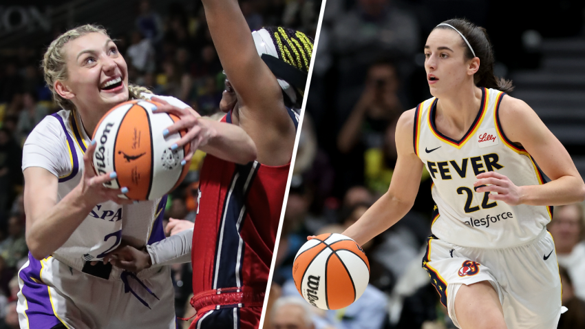 WNBA stars Cameron Brink (left) of the LA Sparks and Caitlin Clark of the Indiana Fever are pictured.