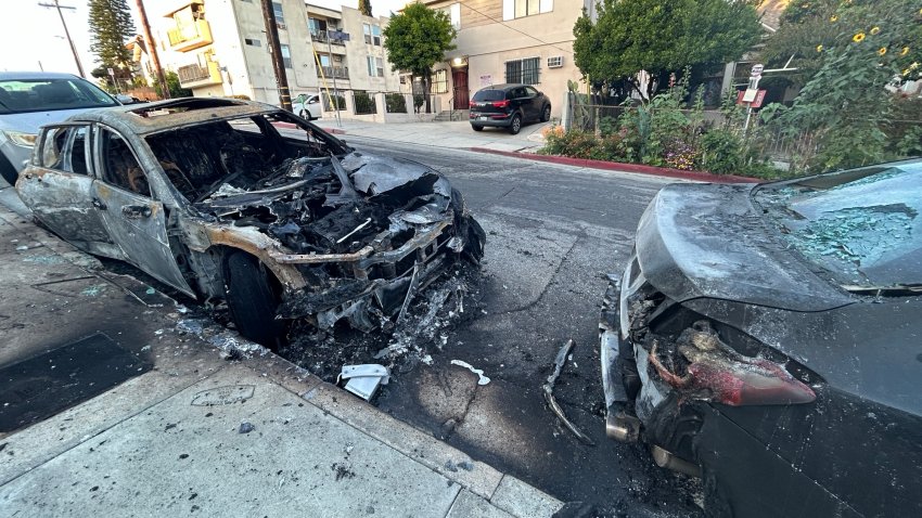 Four cars were torched in Los Angeles' Chinatown neighborhood early Sunday, May 26, 2024.