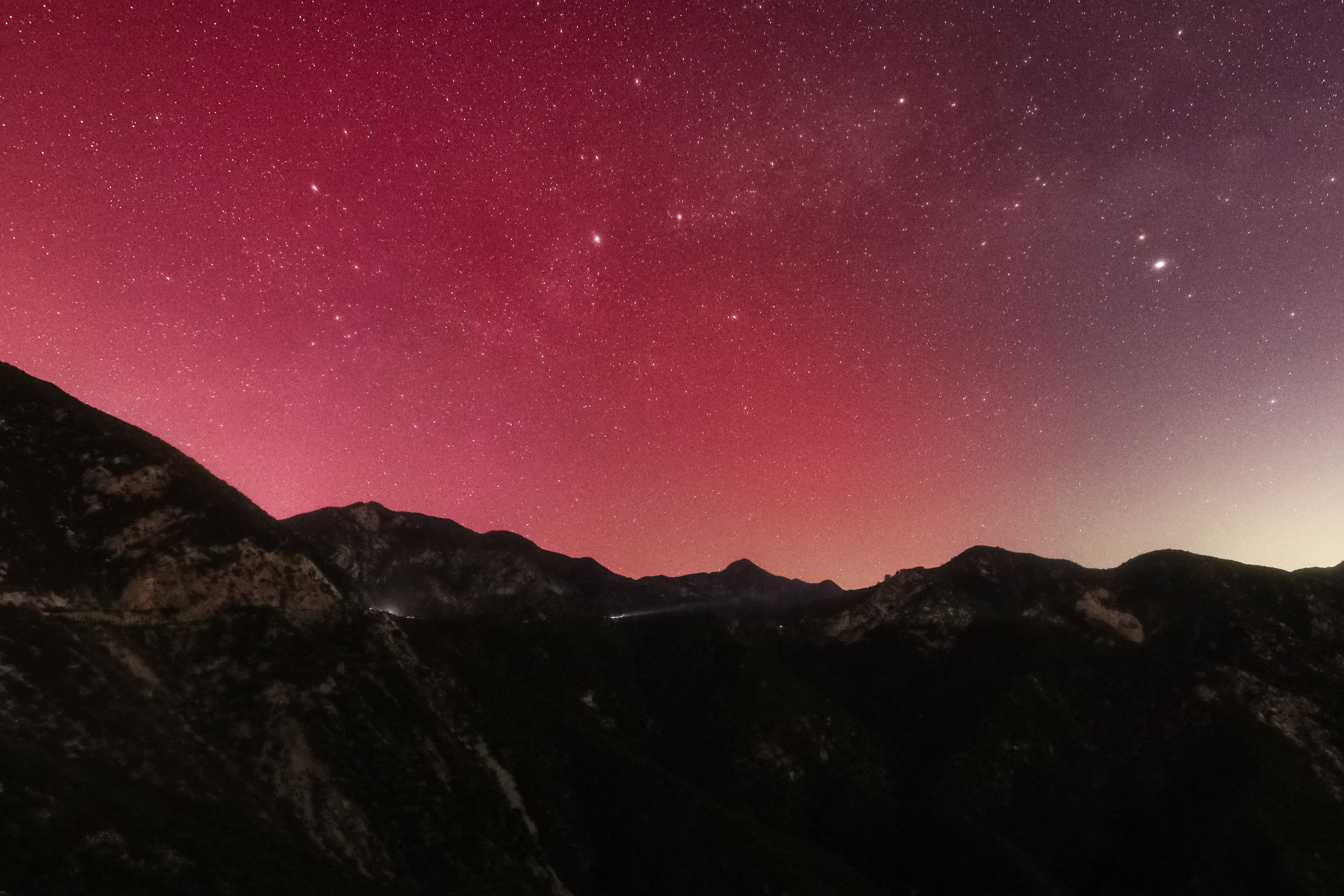 The Northern Lights glow May 11, 2024 as seen from Mt. Wilson Observatory. 