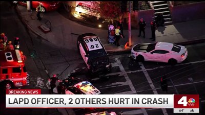 LAPD officer, 3 others hurt in crash in Encino