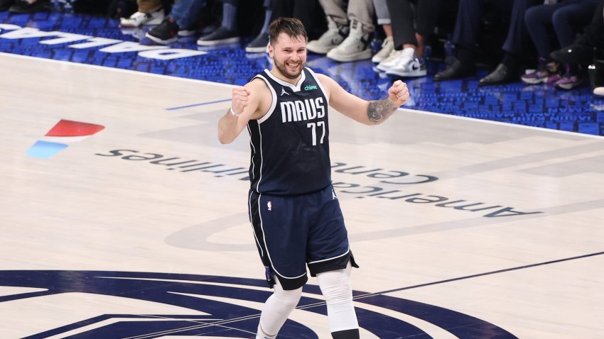 DALLAS, TX – JUNE 14: Luka Doncic #77 of the Dallas Mavericks celebrates during the game against the Boston Celtics during Game 4 of the 2024 NBA Finals on June 14, 2024 at the American Airlines Center in Dallas, Texas. NOTE TO USER: User expressly acknowledges and agrees that, by downloading and or using this photograph, User is consenting to the terms and conditions of the Getty Images License Agreement. Mandatory Copyright Notice: Copyright 2024 NBAE (Photo by Joe Murphy/NBAE via Getty Images)