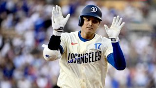 Los Angeles Dodgers defeated the Los Angeles Angels 7-2 to win a baseball game.